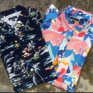 2 Club Room Men's Tropical Print Shirts - Navy and Pink CL